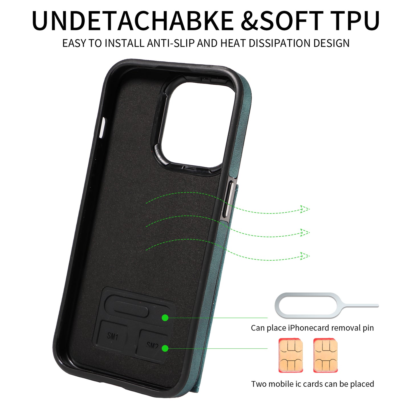 001 Card Holder Phone Case for iPhone 15 Pro , PU Leather Coated TPU Cover with Ring Kickstand