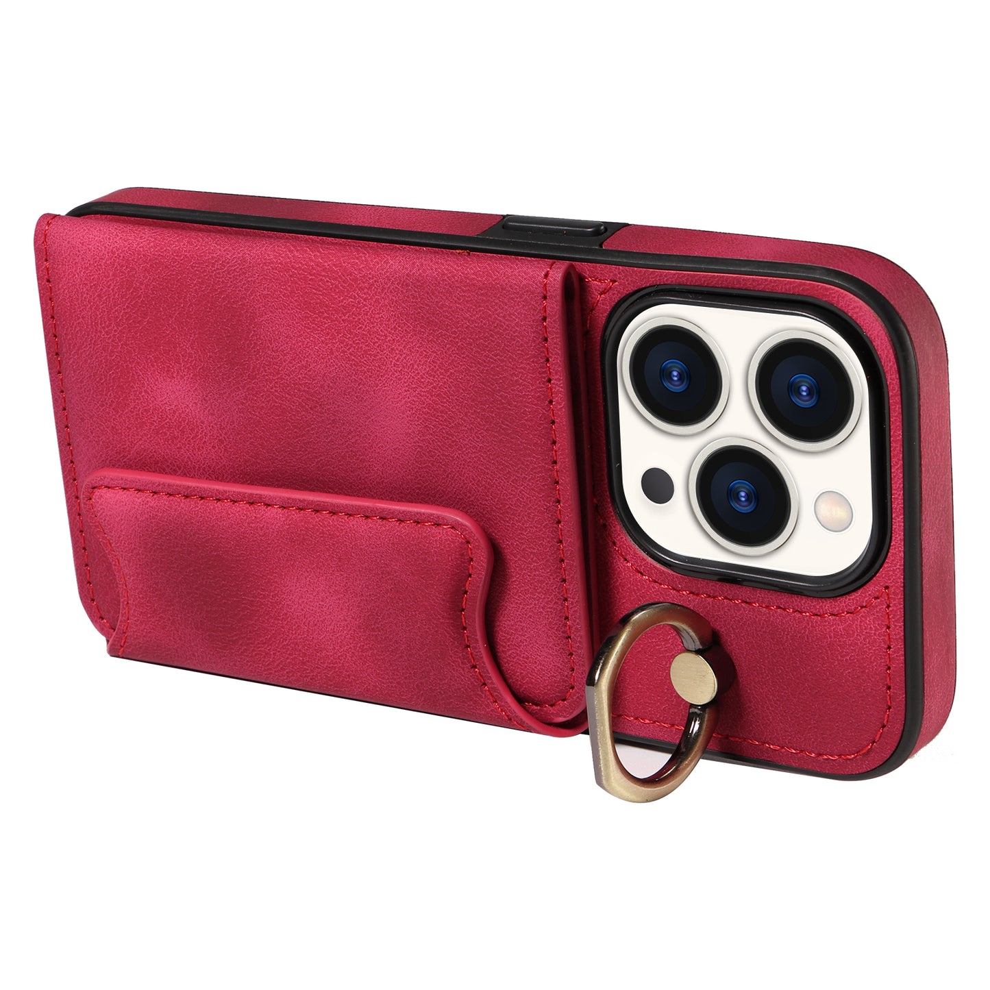 001 Card Holder Phone Case for iPhone 15 Pro , PU Leather Coated TPU Cover with Ring Kickstand