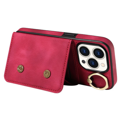 001 Card Holder Phone Case for iPhone 15 Pro , PU Leather Coated TPU Cover with Ring Kickstand