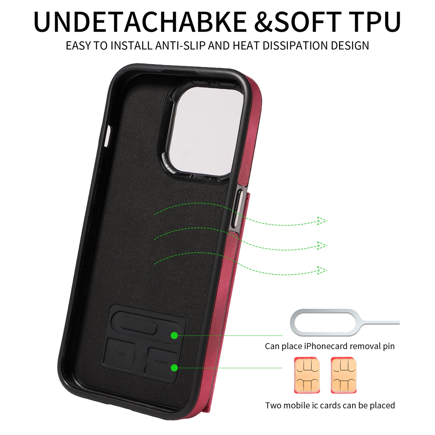 001 Card Holder Phone Case for iPhone 15 Pro , PU Leather Coated TPU Cover with Ring Kickstand