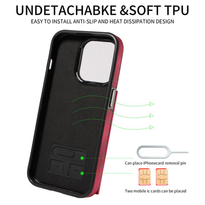 001 Card Holder Phone Case for iPhone 15 Pro , PU Leather Coated TPU Cover with Ring Kickstand