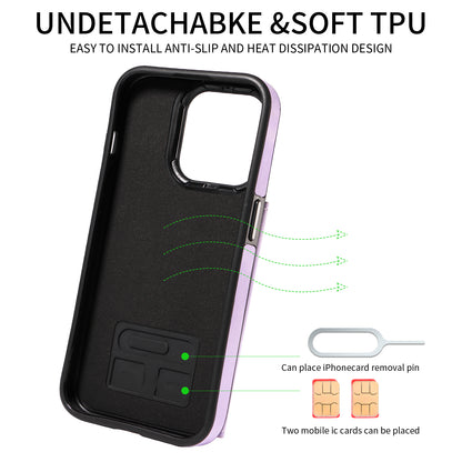 001 Card Holder Phone Case for iPhone 15 Pro , PU Leather Coated TPU Cover with Ring Kickstand