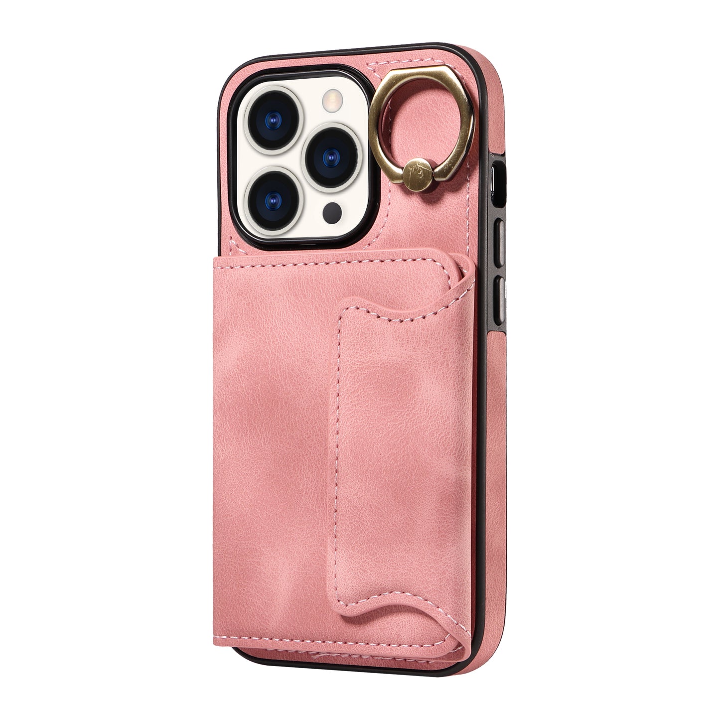 001 Card Holder Phone Case for iPhone 15 Pro , PU Leather Coated TPU Cover with Ring Kickstand