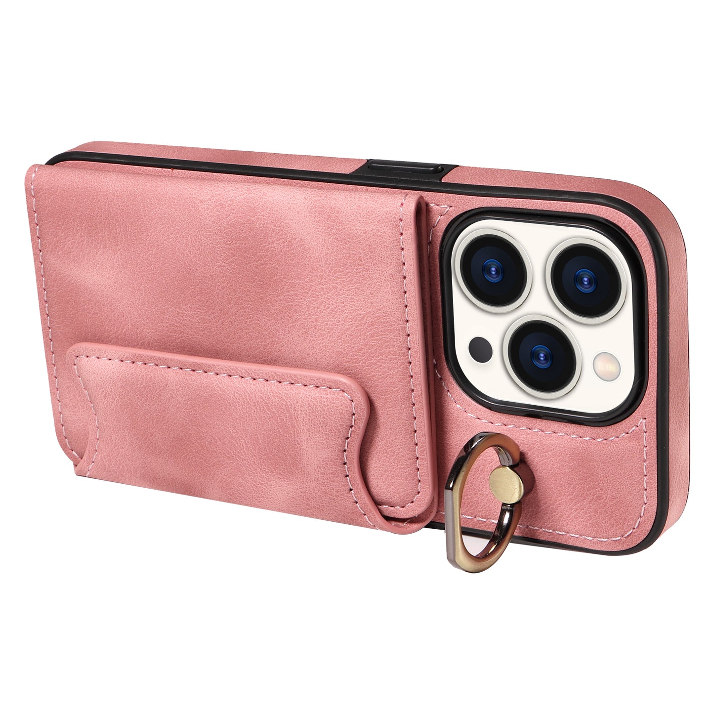 001 Card Holder Phone Case for iPhone 15 Pro , PU Leather Coated TPU Cover with Ring Kickstand