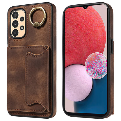 001 For Samsung Galaxy A13 4G / A13 5G / A04 4G / A04s 4G Card Holder Ring Kickstand Phone Case PU Leather Coated TPU Cover