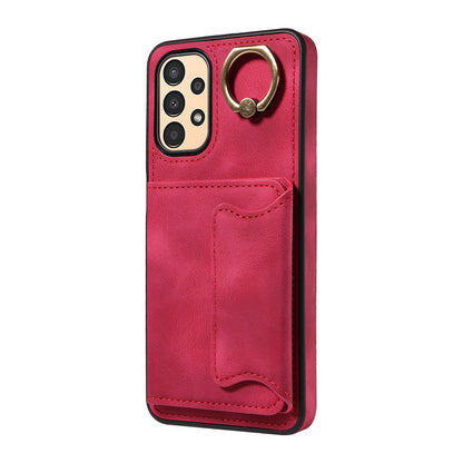 001 For Samsung Galaxy A13 4G / A13 5G / A04 4G / A04s 4G Card Holder Ring Kickstand Phone Case PU Leather Coated TPU Cover
