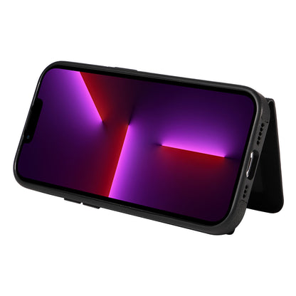 001 For iPhone 13 Pro 6.1 inch Card Holder PU Leather Coated TPU Cover Ring Kickstand Phone Case