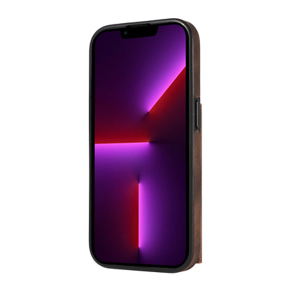 001 For iPhone 13 Pro 6.1 inch Card Holder PU Leather Coated TPU Cover Ring Kickstand Phone Case