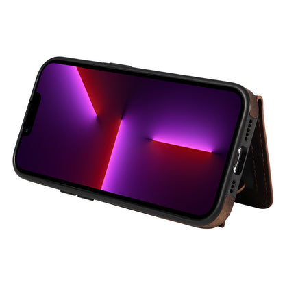 001 For iPhone 13 Pro 6.1 inch Card Holder PU Leather Coated TPU Cover Ring Kickstand Phone Case