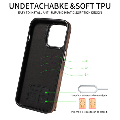 001 For iPhone 13 Pro 6.1 inch Card Holder PU Leather Coated TPU Cover Ring Kickstand Phone Case