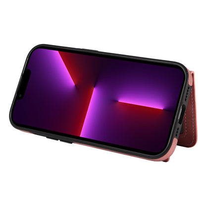 001 For iPhone 13 Pro 6.1 inch Card Holder PU Leather Coated TPU Cover Ring Kickstand Phone Case