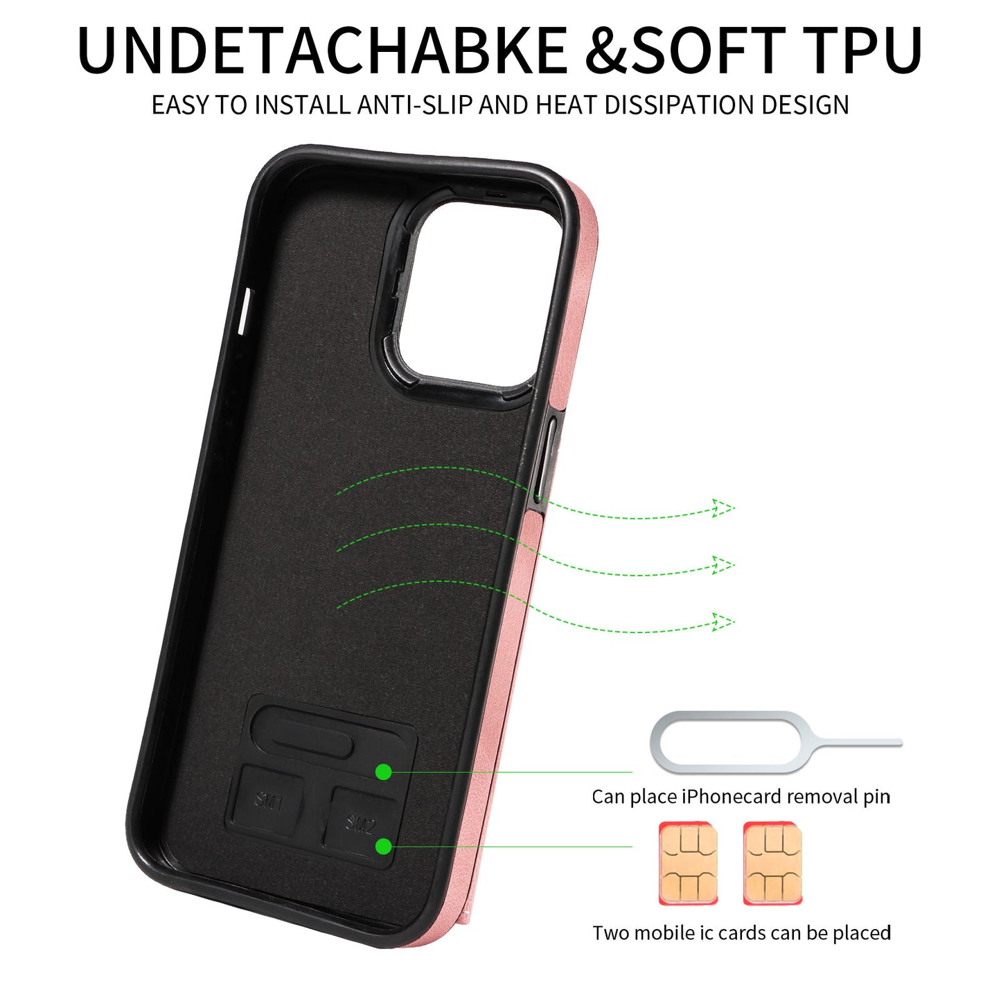 001 For iPhone 13 Pro 6.1 inch Card Holder PU Leather Coated TPU Cover Ring Kickstand Phone Case