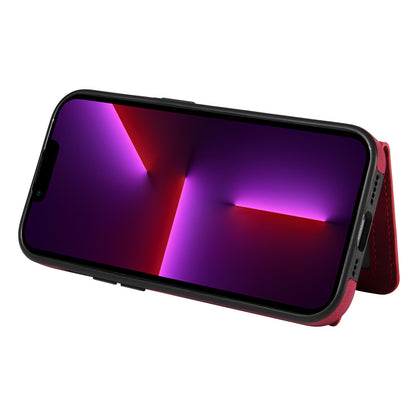 001 For iPhone 13 Pro 6.1 inch Card Holder PU Leather Coated TPU Cover Ring Kickstand Phone Case