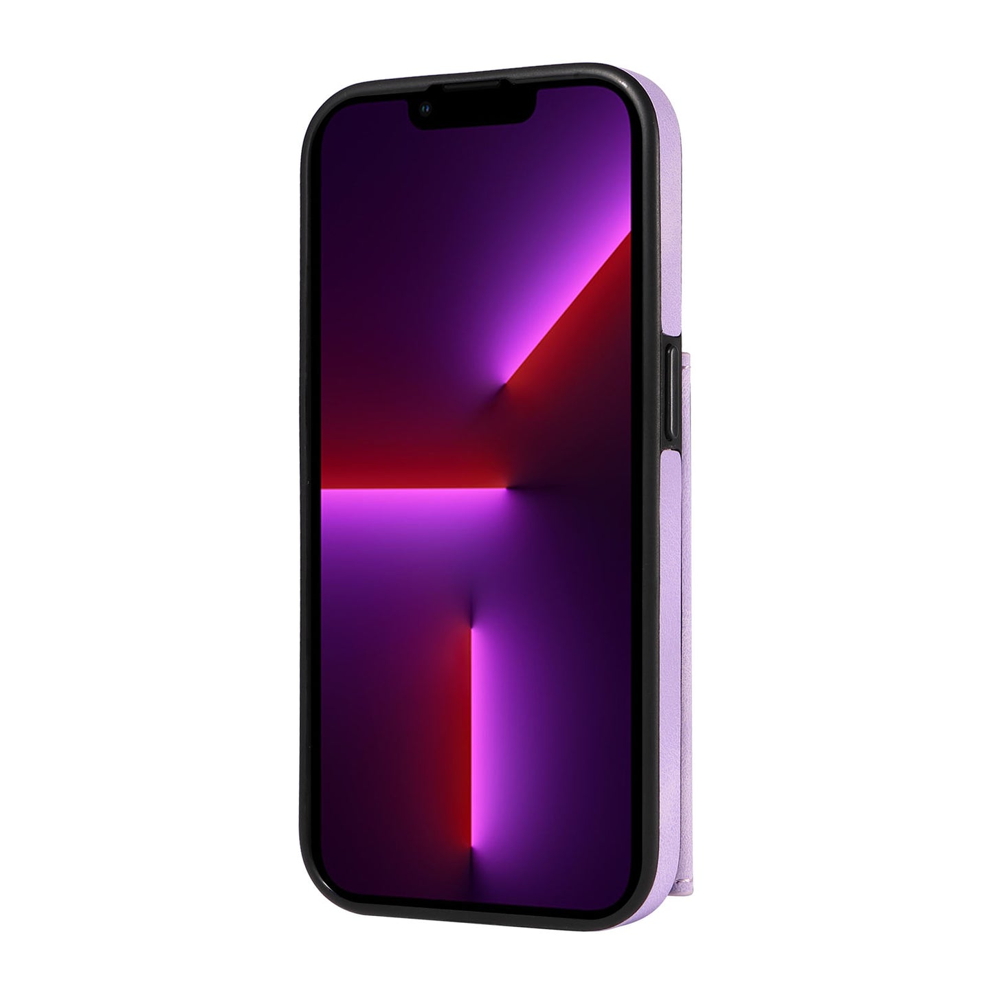 001 For iPhone 13 Pro 6.1 inch Card Holder PU Leather Coated TPU Cover Ring Kickstand Phone Case