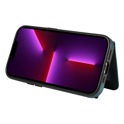 001 For iPhone 13 Pro 6.1 inch Card Holder PU Leather Coated TPU Cover Ring Kickstand Phone Case