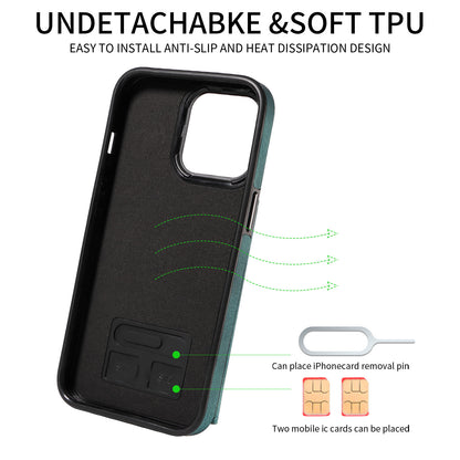 001 For iPhone 13 Pro 6.1 inch Card Holder PU Leather Coated TPU Cover Ring Kickstand Phone Case