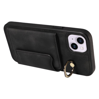 001 For iPhone 14 Card Holder Ring Kickstand Anti-drop Cover PU Leather Coated TPU Phone Case