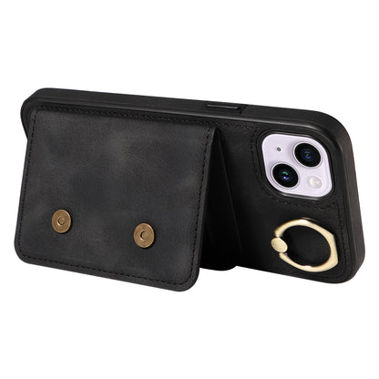 001 For iPhone 14 Card Holder Ring Kickstand Anti-drop Cover PU Leather Coated TPU Phone Case
