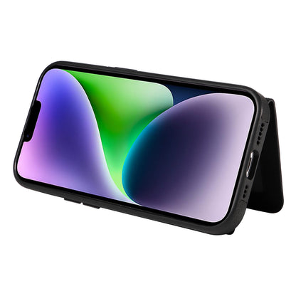 001 For iPhone 14 Card Holder Ring Kickstand Anti-drop Cover PU Leather Coated TPU Phone Case