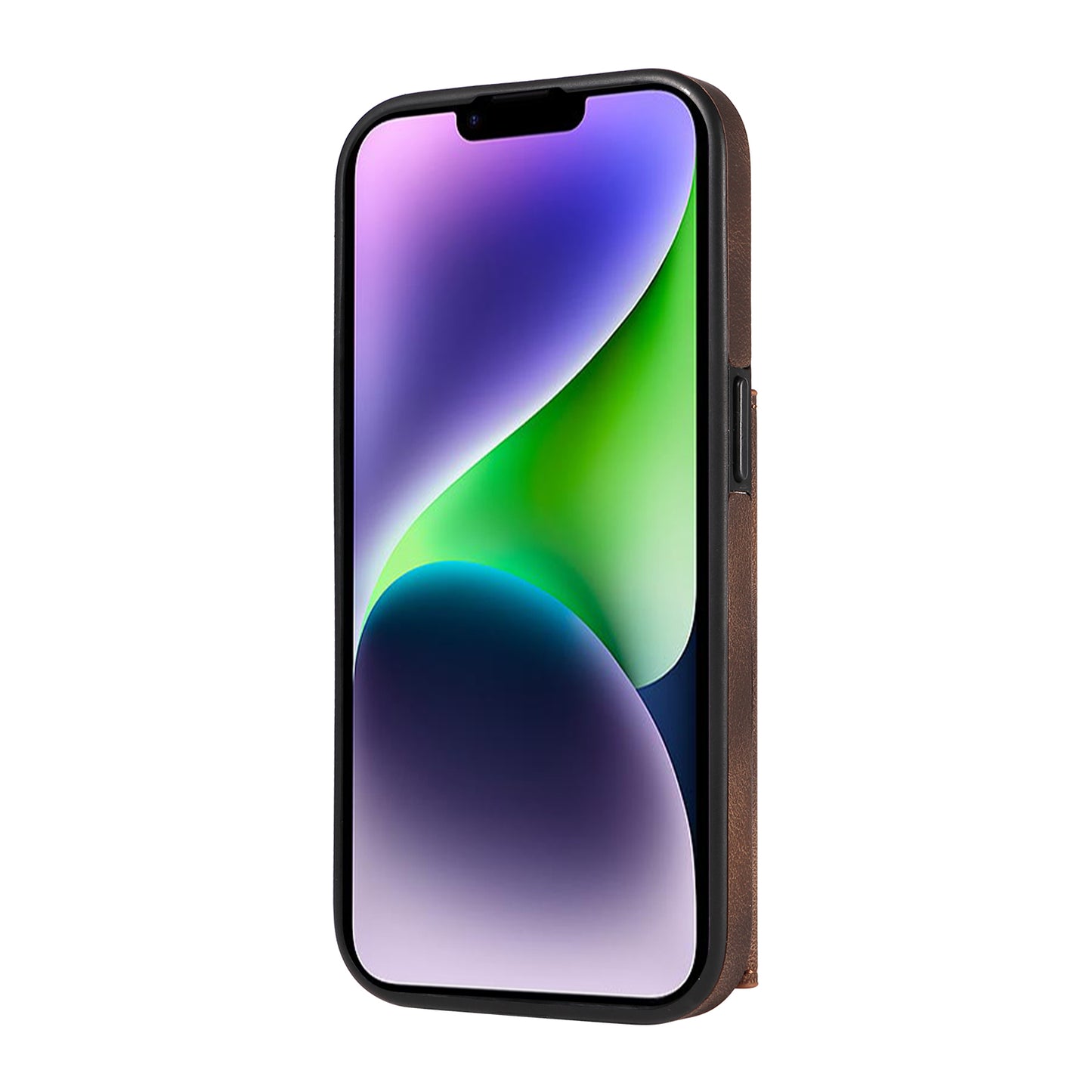 001 For iPhone 14 Card Holder Ring Kickstand Anti-drop Cover PU Leather Coated TPU Phone Case