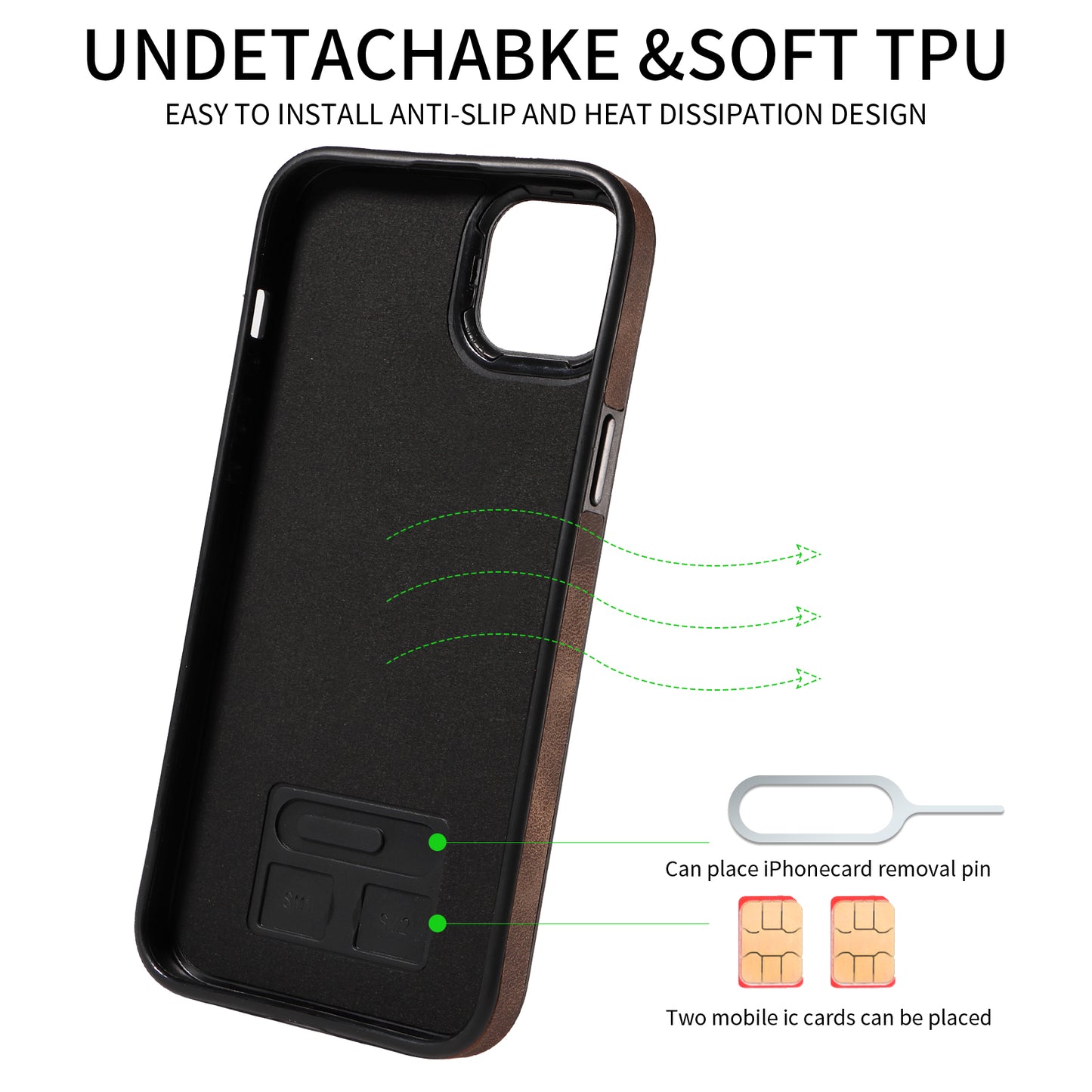 001 For iPhone 14 Card Holder Ring Kickstand Anti-drop Cover PU Leather Coated TPU Phone Case