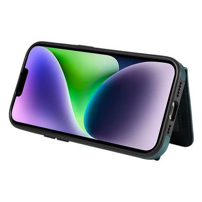 001 For iPhone 14 Card Holder Ring Kickstand Anti-drop Cover PU Leather Coated TPU Phone Case