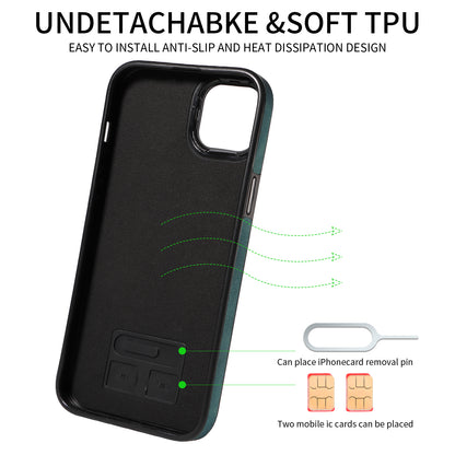 001 For iPhone 14 Card Holder Ring Kickstand Anti-drop Cover PU Leather Coated TPU Phone Case