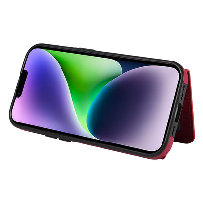 001 For iPhone 14 Card Holder Ring Kickstand Anti-drop Cover PU Leather Coated TPU Phone Case