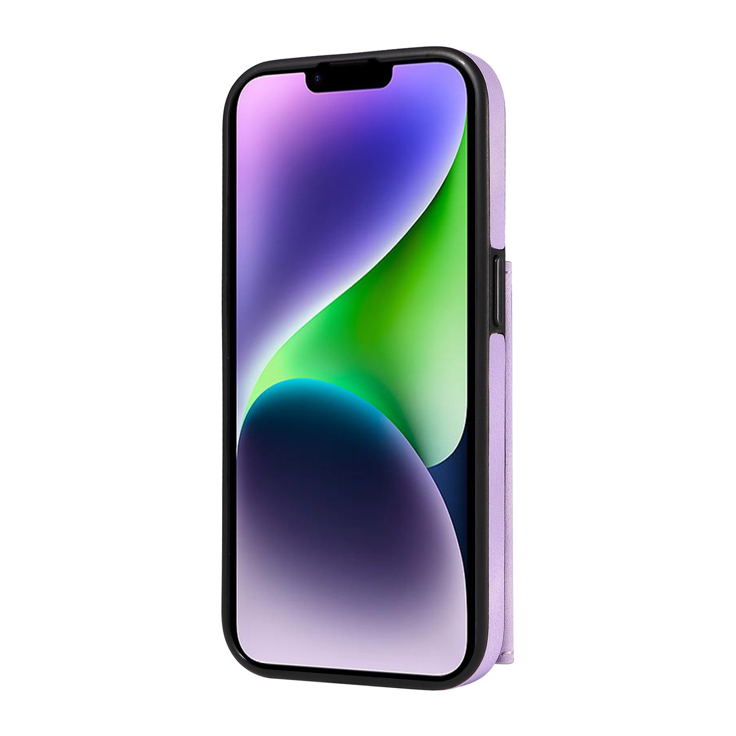 001 For iPhone 14 Card Holder Ring Kickstand Anti-drop Cover PU Leather Coated TPU Phone Case