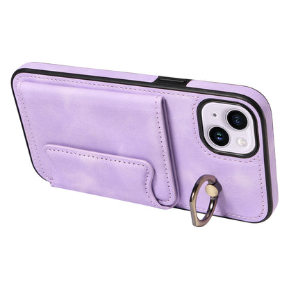 001 For iPhone 14 Card Holder Ring Kickstand Anti-drop Cover PU Leather Coated TPU Phone Case
