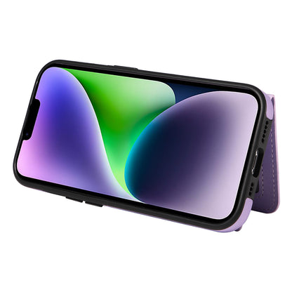 001 For iPhone 14 Card Holder Ring Kickstand Anti-drop Cover PU Leather Coated TPU Phone Case