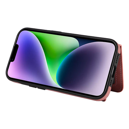 001 For iPhone 14 Card Holder Ring Kickstand Anti-drop Cover PU Leather Coated TPU Phone Case