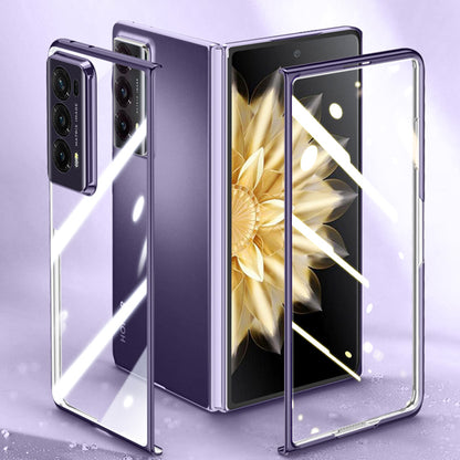 For Honor Magic V2 5G Clear Phone Case Electroplating PC Phone Cover with Tempered Glass Film (Support Fingerprint Unlock)