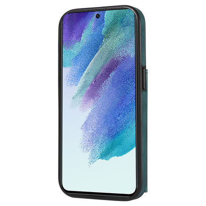 001 For Samsung Galaxy S21 FE 5G PU Leather+TPU Cover Card Holder Phone Case with Ring Kickstand