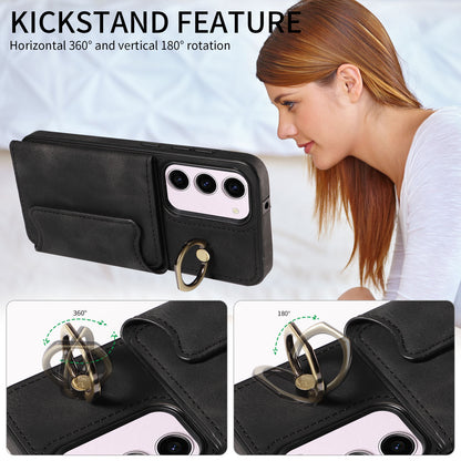 001 PU Leather+TPU Back Cover for Samsung Galaxy S23 Ring Kickstand Phone Case with Card Holder
