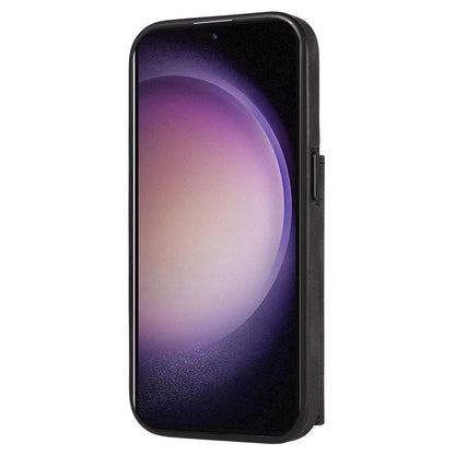 001 PU Leather+TPU Back Cover for Samsung Galaxy S23 Ring Kickstand Phone Case with Card Holder