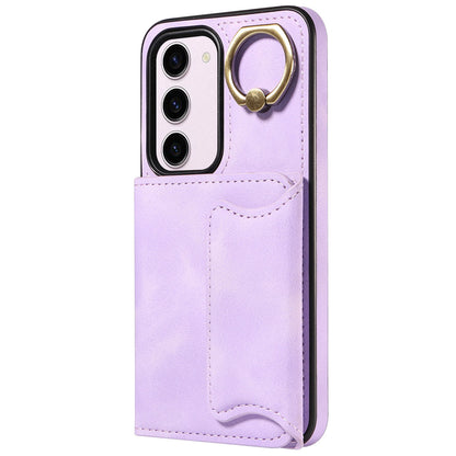 001 PU Leather+TPU Back Cover for Samsung Galaxy S23 Ring Kickstand Phone Case with Card Holder