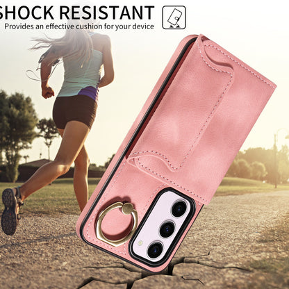 001 PU Leather+TPU Back Cover for Samsung Galaxy S23 Ring Kickstand Phone Case with Card Holder