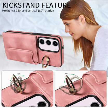 001 PU Leather+TPU Back Cover for Samsung Galaxy S23 Ring Kickstand Phone Case with Card Holder