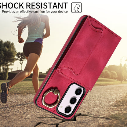 001 PU Leather+TPU Back Cover for Samsung Galaxy S23 Ring Kickstand Phone Case with Card Holder