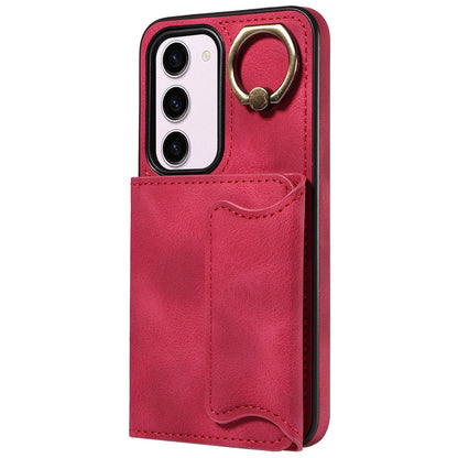 001 PU Leather+TPU Back Cover for Samsung Galaxy S23 Ring Kickstand Phone Case with Card Holder