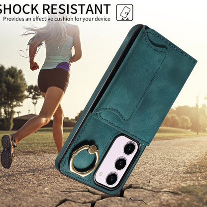 001 PU Leather+TPU Back Cover for Samsung Galaxy S23 Ring Kickstand Phone Case with Card Holder