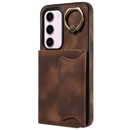 001 PU Leather+TPU Back Cover for Samsung Galaxy S23 Ring Kickstand Phone Case with Card Holder
