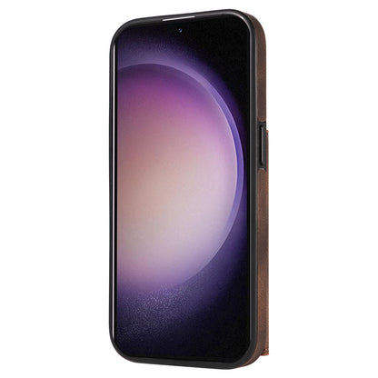 001 PU Leather+TPU Back Cover for Samsung Galaxy S23 Ring Kickstand Phone Case with Card Holder