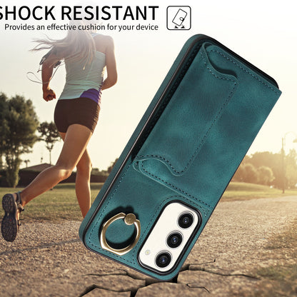 001 For Samsung Galaxy S23+ Card Holder Back Cover Ring Kickstand PU Leather Coated TPU Phone Case