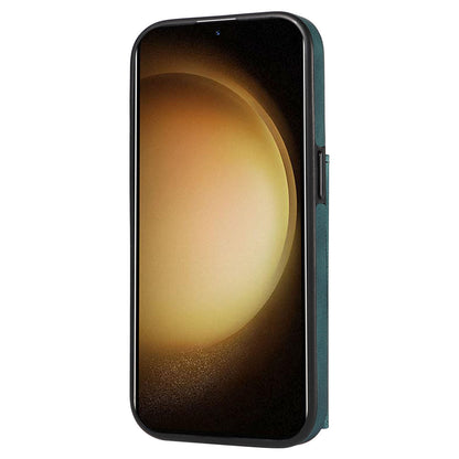 001 For Samsung Galaxy S23+ Card Holder Back Cover Ring Kickstand PU Leather Coated TPU Phone Case