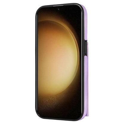 001 For Samsung Galaxy S23+ Card Holder Back Cover Ring Kickstand PU Leather Coated TPU Phone Case