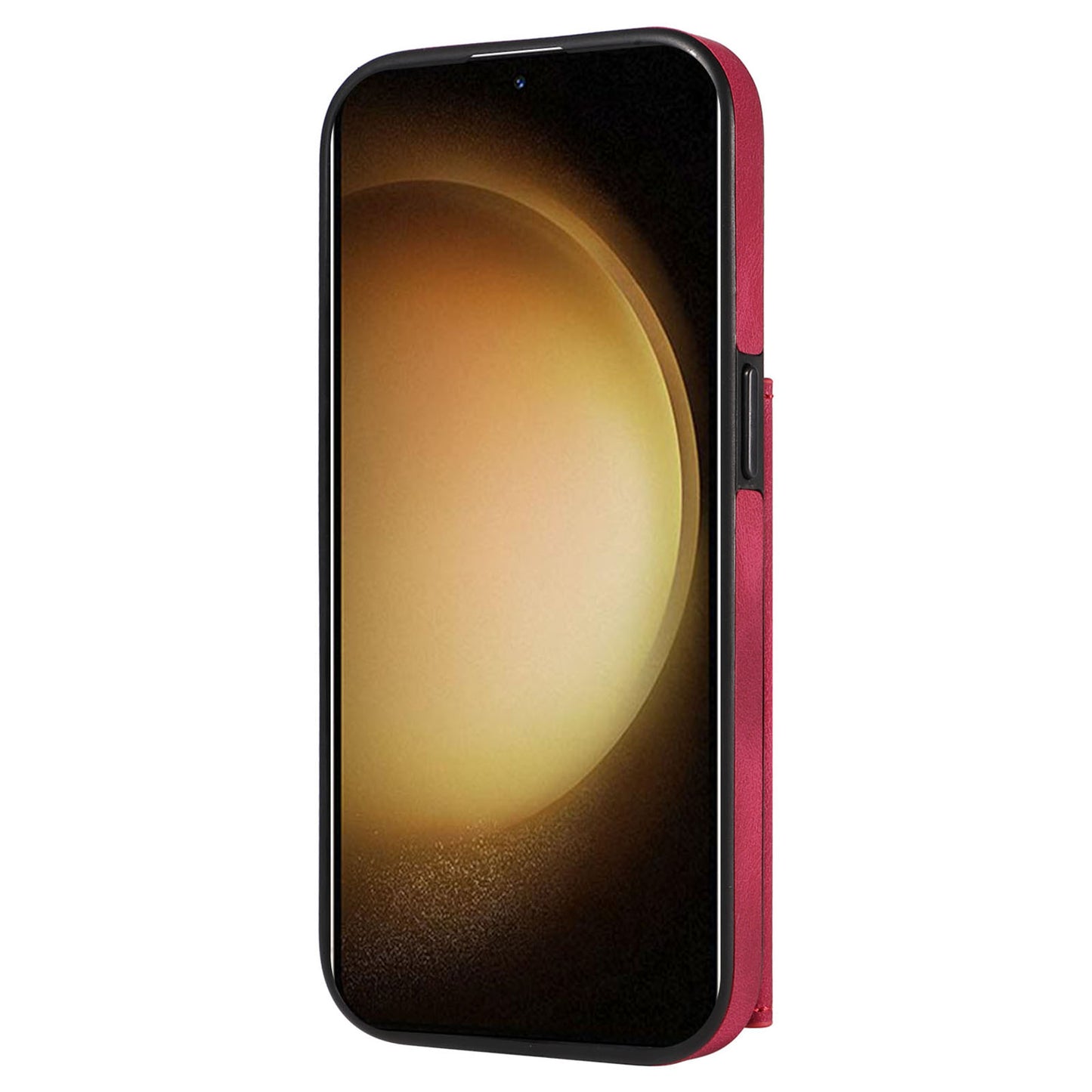 001 For Samsung Galaxy S23+ Card Holder Back Cover Ring Kickstand PU Leather Coated TPU Phone Case