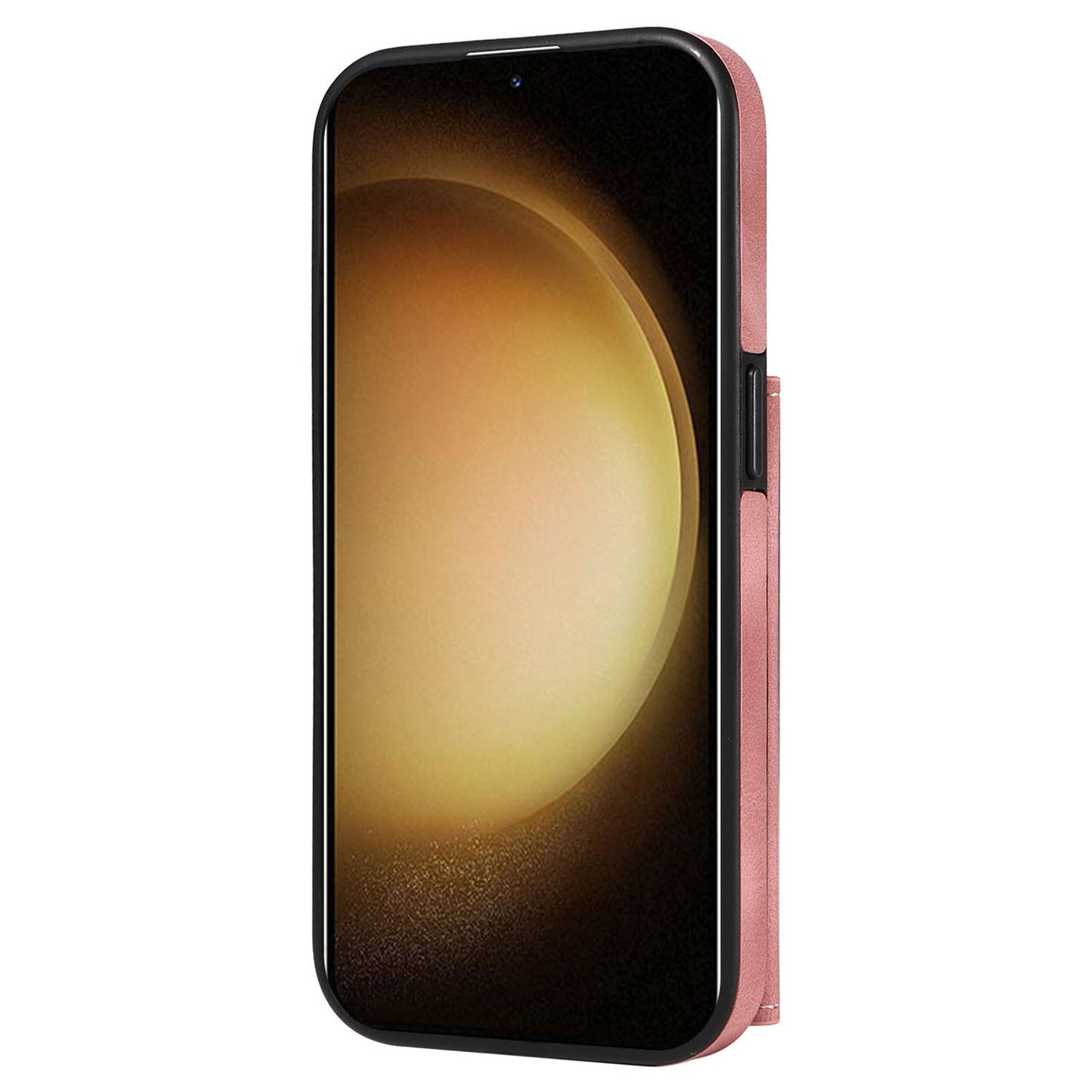 001 For Samsung Galaxy S23+ Card Holder Back Cover Ring Kickstand PU Leather Coated TPU Phone Case