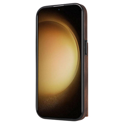 001 For Samsung Galaxy S23+ Card Holder Back Cover Ring Kickstand PU Leather Coated TPU Phone Case